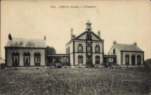 Ak Lorris Loiret, L'Hospice,  Architektur, Landschaft, Schwarz-Weiß