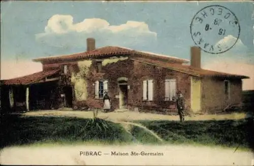 Ak Pibrac Haute Garonne, Haus Maison Ste-Germains, Landschaft, zwei Personen, farbig