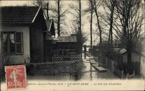 Ak Ile Saint Denis Seine Saint Denis, Inondations Janvier-Fevrier 1910, La Cite des Allumettes