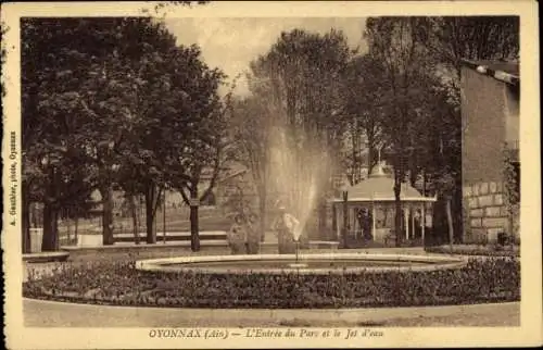 Ak Oyonnax Ain, Brunnen im Park, Pflanzen, Menschen, Kiosk