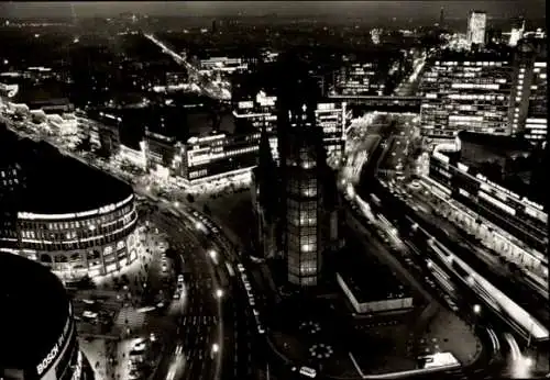 Ak Berlin Charlottenburg, Kaiser Wilhelm Gedächtniskirche, Breitscheidplatz, Nacht
