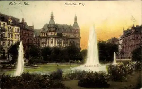 Ak Köln Rhein, Deutscher Ring, Zwei Fontänen, Gebäude