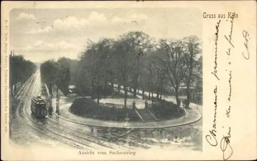 Ak Köln am Rhein, Ansicht vom Sachsenring, Straßenbahn, Bäume, Wolken