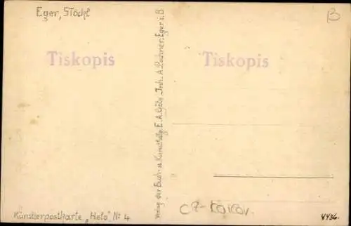 Ak Eger Cheb Region Karlsbad, Stöckl, Gebäude, Fontäne, Platz