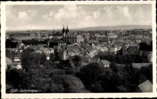 Ak Cheb Eger Reg. Karlsbad, Panorama der Ortschaft im Sudetengau