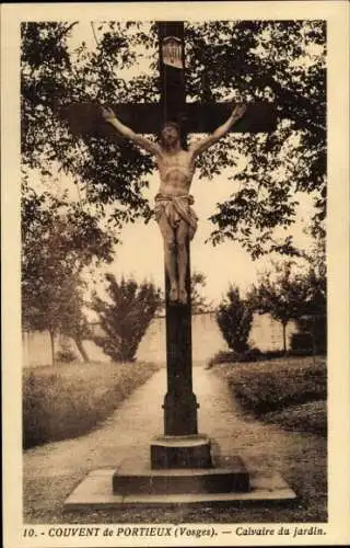 Ak Plombières les Bains Lothringen Vosges, Kreuzigungsszene, Gartenkrucifix, Kloster Portieux
