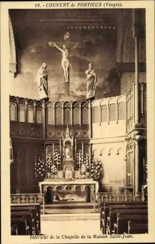 Ak Portieux Vosges, Kapelle der Maison Saint-Jean, Innenansicht, Altar