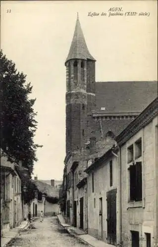 Ak Agen Lot et Garonne, Eglise des Jacobins, XIII. Jahrhundert, Straße mit Häusern