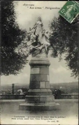 Ak Périgueux Nouvelle-Aquitaine Dordogne, Statue "Aux armes", Gedenkstätte,  Inschrift, 
