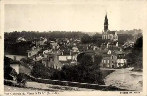 Ak Nerac Lot et Garonne, Moulin de Barbaste, Stadtansicht von  Kirche sichtbar,  Häuser, Natur
