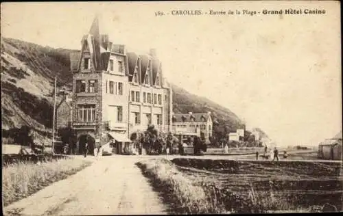Ak Carolles Plage Jullouville Manche, Grand Hotel Casino, Zugang zum Strand,  