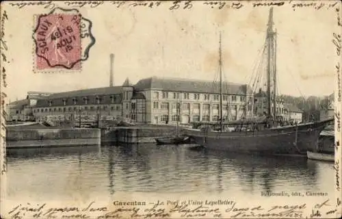 Ak Carentan Manche, Ansicht des Hafens, Industriegebäude, Schiffe im Wasser