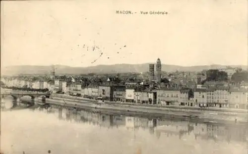 Ak Mâcon Saône-et-Loire, Blick auf  Flusslandschaft, Brücke, alte Gebäude