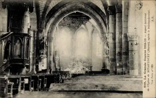 Ak Minaucourt Marne, Innenansicht der zerstörten Kirche, Bilder aus dem Ersten Weltkrieg