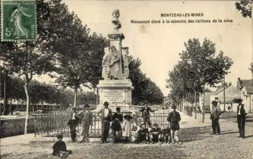 CPA Montceau les Mines Saône et Loire, Monument élevé à la mémoire des victimes de la mine