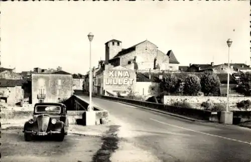 Ak Roquefort Landes, Brücke, Stadtansicht, Auto, Schriftzug KINA LILLET