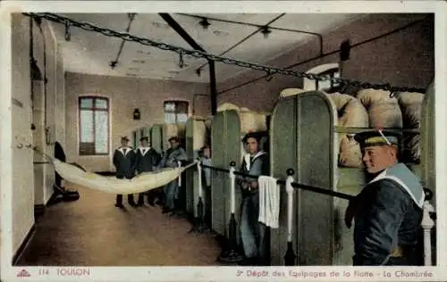 Ak Toulon Var, Nautische Schlafräume, Matrosen, Bunkerbetten, Militärpersonal