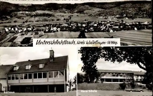Ak Unterschlechtbach Schlechtbach Rudersberg in Württemberg, Rathaus, neue Schule