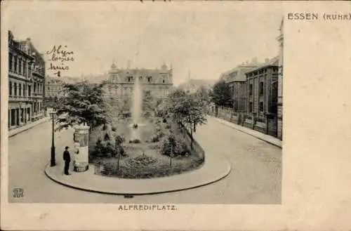 Ak Essen im Ruhrgebiet, Alfrediplatz, Brunnen