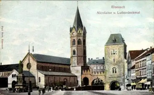 Relief Ak Eisenach, Nicolaitor und Lutherdenkmal