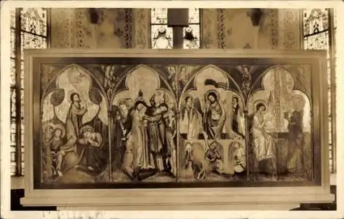 Ak Hofgeismar in Hessen, Altar, Evangelische Stadtkirche, Fresken und Heilige, gotischer Stil