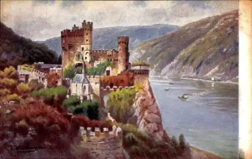 Künstler Ak Trechtingshausen am Rhein, Burg Rheinstein