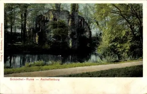 Ak Aschaffenburg in Unterfranken, Ruine von Schönthal, Wasser, Bäume, idyllische Landschaft