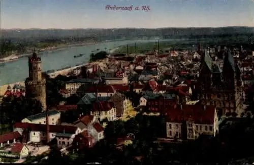 Ak Andernach am Rhein, Luftaufnahme von  Stadtansicht, Rhein panorama,  Architektur