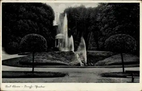 Ak Kleve am Niederrhein, Amphitheater, Parkansicht mit Springbrunnen