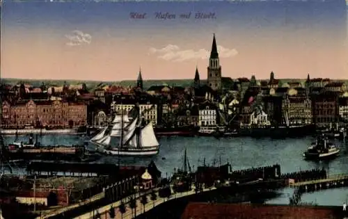 Ak Kiel, Hafen, Stadtansicht, Schiffe, Kirche