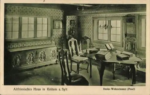 Ak Keitum auf Sylt, Altfriesisches Haus, Innenansicht, Wohnzimmer