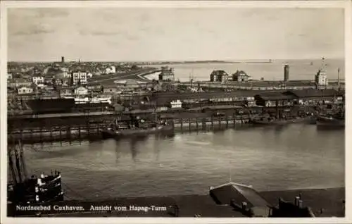 Ak Nordseebad Cuxhaven, Nordseebad  Ansicht vom Hapag-Turm, Hafenansicht, Panorama