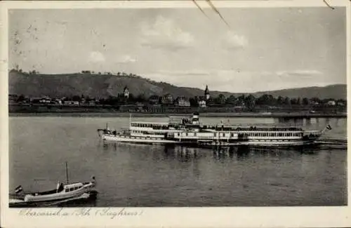 Ak Angermund Düsseldorf am Rhein, Schiff auf dem Rhein, Landschaft im Hintergrund, nmotiv