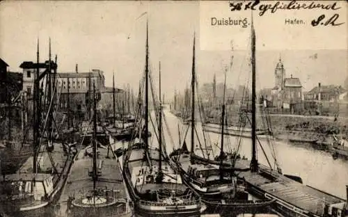 Ak Duisburg im Ruhrgebiet, Hafen, Schiffe, alte Stadtansicht,  