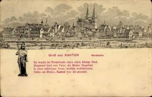 Litho Xanten am Niederrhein, Stadtansicht, Nordseite
