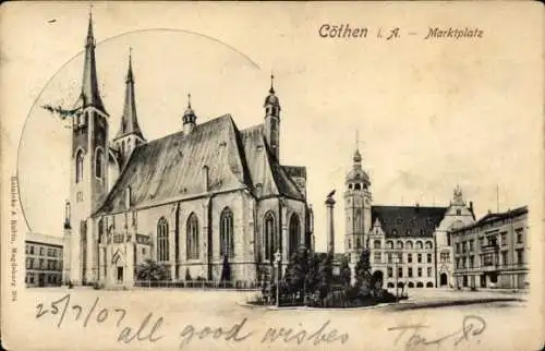 Ak Cöthen Köthen in Anhalt, Cöthen Marktplatz, Kirche,  Gebäude, alte Architektur