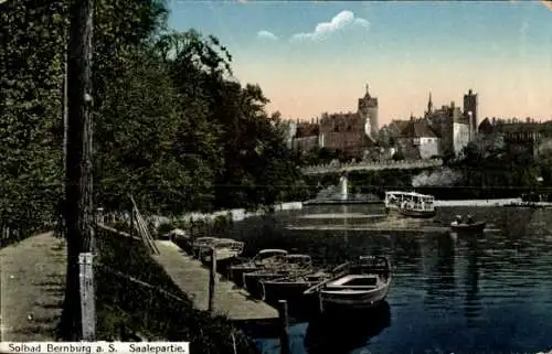 Ak Bernburg an der Saale, Saalepartie, Wasserstraße, Boote, Landschaft,  Gebäude
