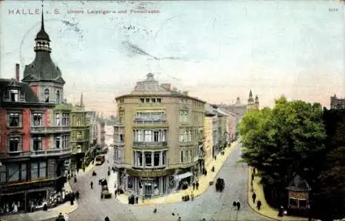 Ak Halle an der Saale, Unter Leipziger und Poststraße, historic architecture, Straßenszene