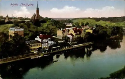 Ak Kröllwitz Cröllwitz Halle an der Saale, Gesamtansicht, Kirche