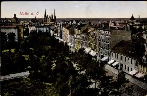 Ak Halle an der Saale, Teilansicht der Stadt, Straßenansicht, Kirchtürme