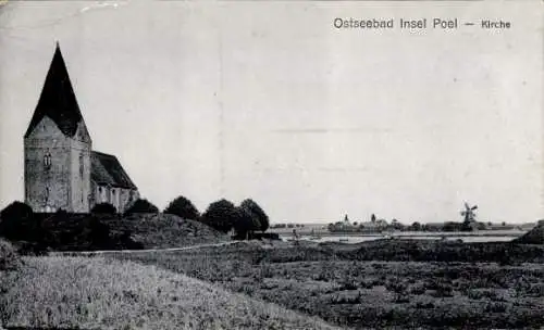 Ak Kirchdorf Insel Poel Mecklenburg, Kirche, Ostseebad   Schwarz-Weiß-Aufnahme