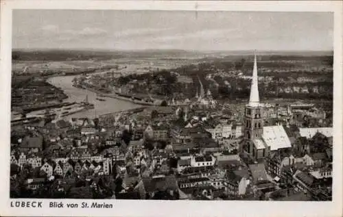Ak Hansestadt Lübeck,  Blick von St. Marien, Stadtansicht, Kirchen, Fluss