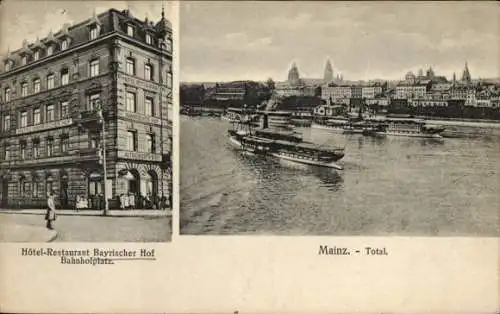 Ak Mainz am Rhein, Hôtel-Restaurant Bayrischer Hof, Rhein mit Booten,  Architektur