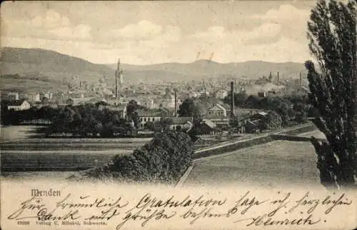 Ak Menden im Sauerland, Stadtansicht von  Häuser, Kirchen, grüne Felder