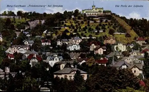 Ak Radebeul in Sachsen, Gesamtansicht, Berg-Gasthaus Friedensburg