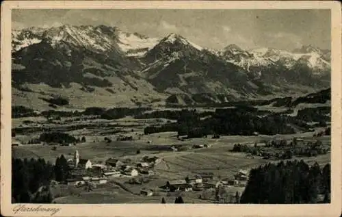 Ak Ofterschwang in Schwaben, Panorama vom Ort, Bergkette im Hintergrund