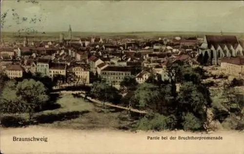 Ak Braunschweig in Niedersachsen, Vogelperspektive auf  Bruchthorpromenade,  Architektur