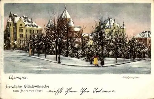 Judaika Ak Chemnitz Sachsen, Stephansplatz, Synagoge, Winteransicht