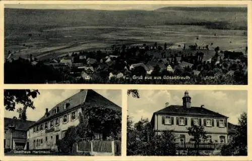 Ak Gössenreuth Himmelkron in Oberfranken, Gesamtansicht, Schule, Gasthof