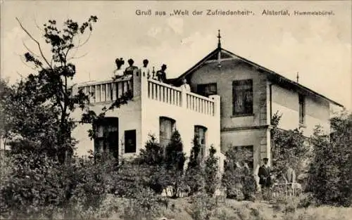 Ak Hamburg Wandsbek Hummelsbüttel , Vorderansicht eines Hauses, Menschen auf Balkon, Gartenanlage